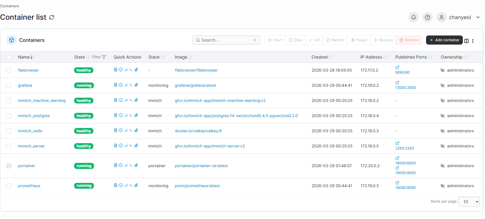 Portainer 대시보드